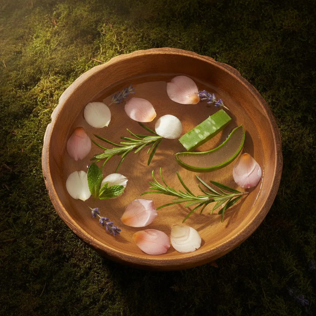 Preparación de un baño con plantas y pétalos (foto ilustrativa)